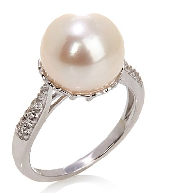 Imperial Pearls by Josh Bazar Imperial Pearls 11-12mm Cultured Freshwater Pearl and White Topaz Sterling Silver Heart Ring.png