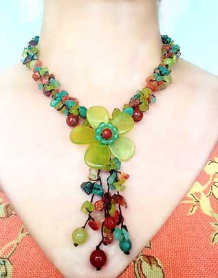 NOVICA Multi-Gemstone Y-Necklace 'Dazzling Flower Bloom'