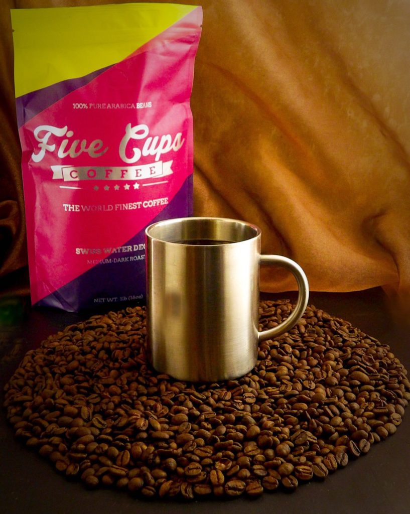 Five Cups Coffee Swiss Water Decaf Whole Bean Arabica Coffee