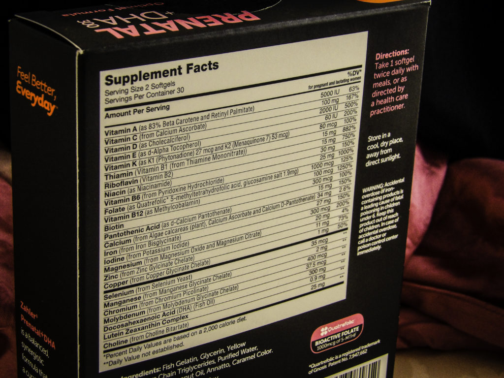 Zahler Prenatal Supplement Facts