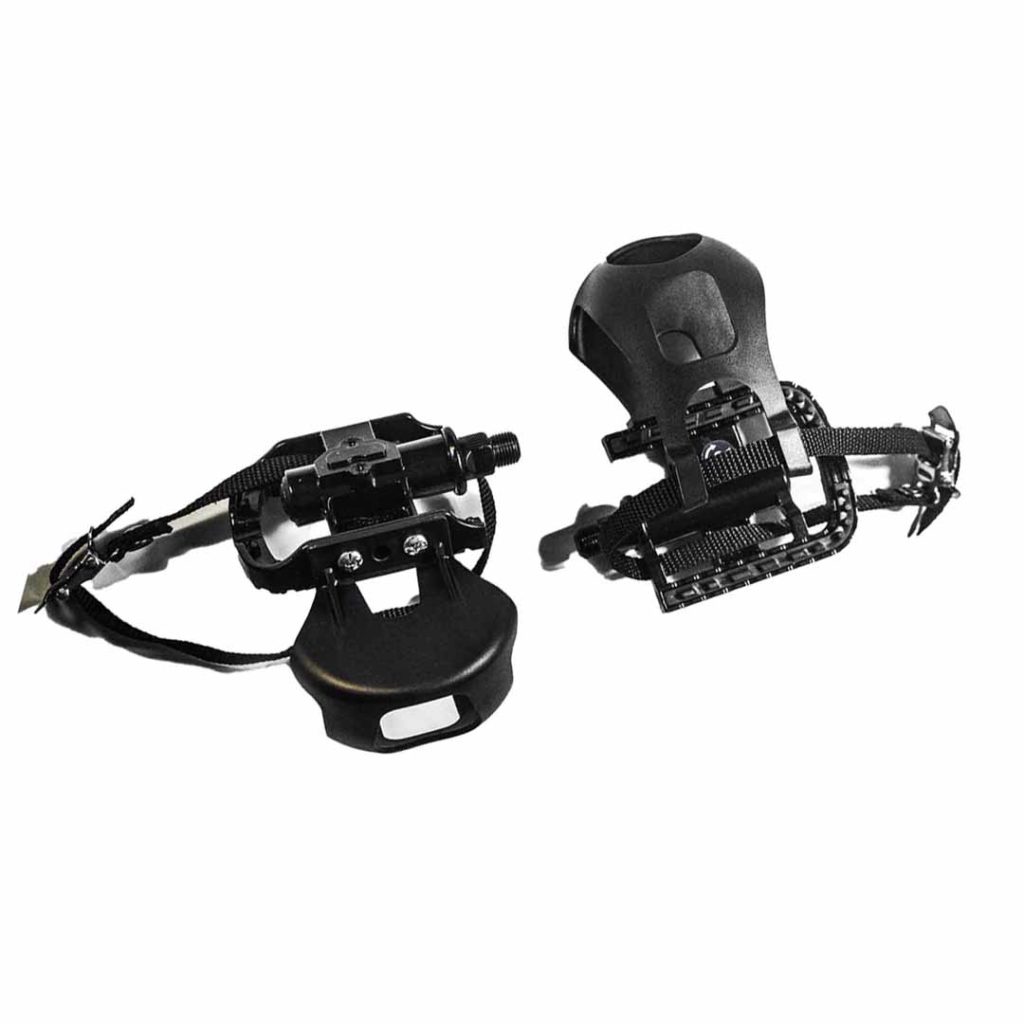 Bike pedals with safety straps