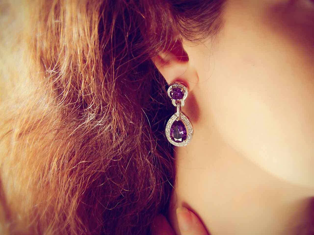 Espere Purple Zirconia Tear-Drop Dangle Drop Earrings