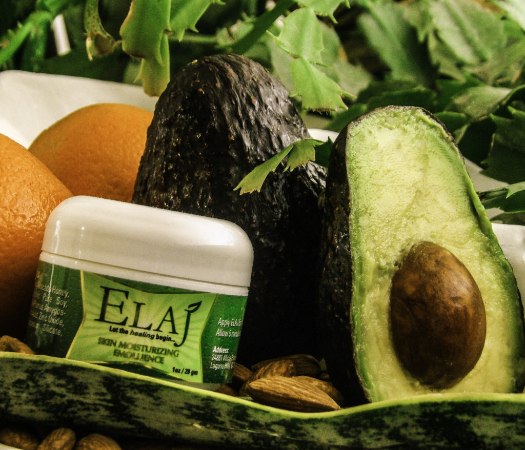 ELAJ all-natural ingredients including Sweet Almond Oil, Vitamin C & Avocado