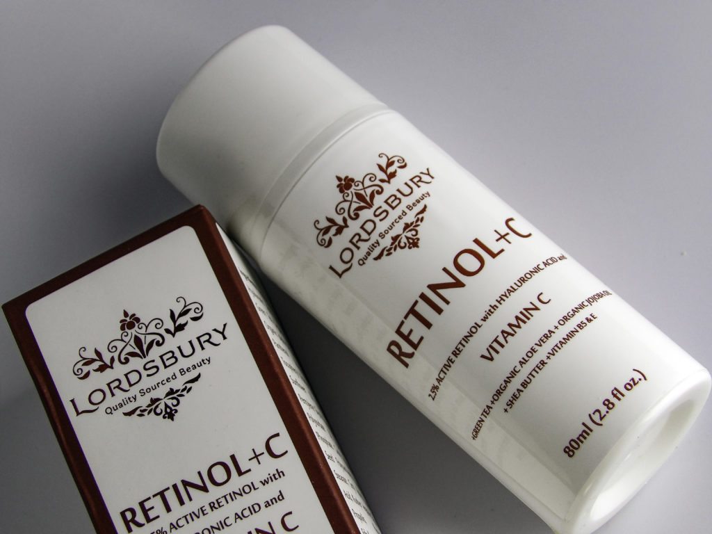 Lordbury Retinol+C Cream Moisturizer comes in a generous 2.8 ounce size pump bottle, and only one pump is needed for face and throat
