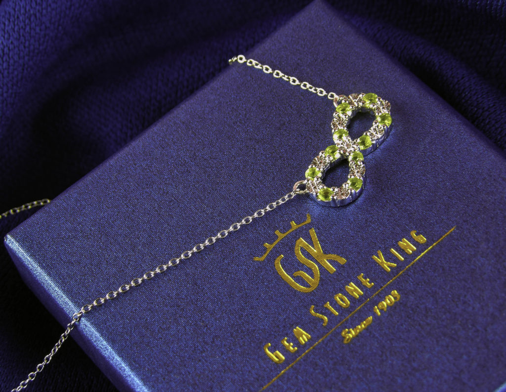 Just in time for spring: the Gem Stone King Peridot and Diamond Infinity Pendant on a Sterling Silver chain