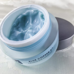 Osmotics Firming Eye Complex contains Blue Copper 5, a potent copper peptide to firm eye skin